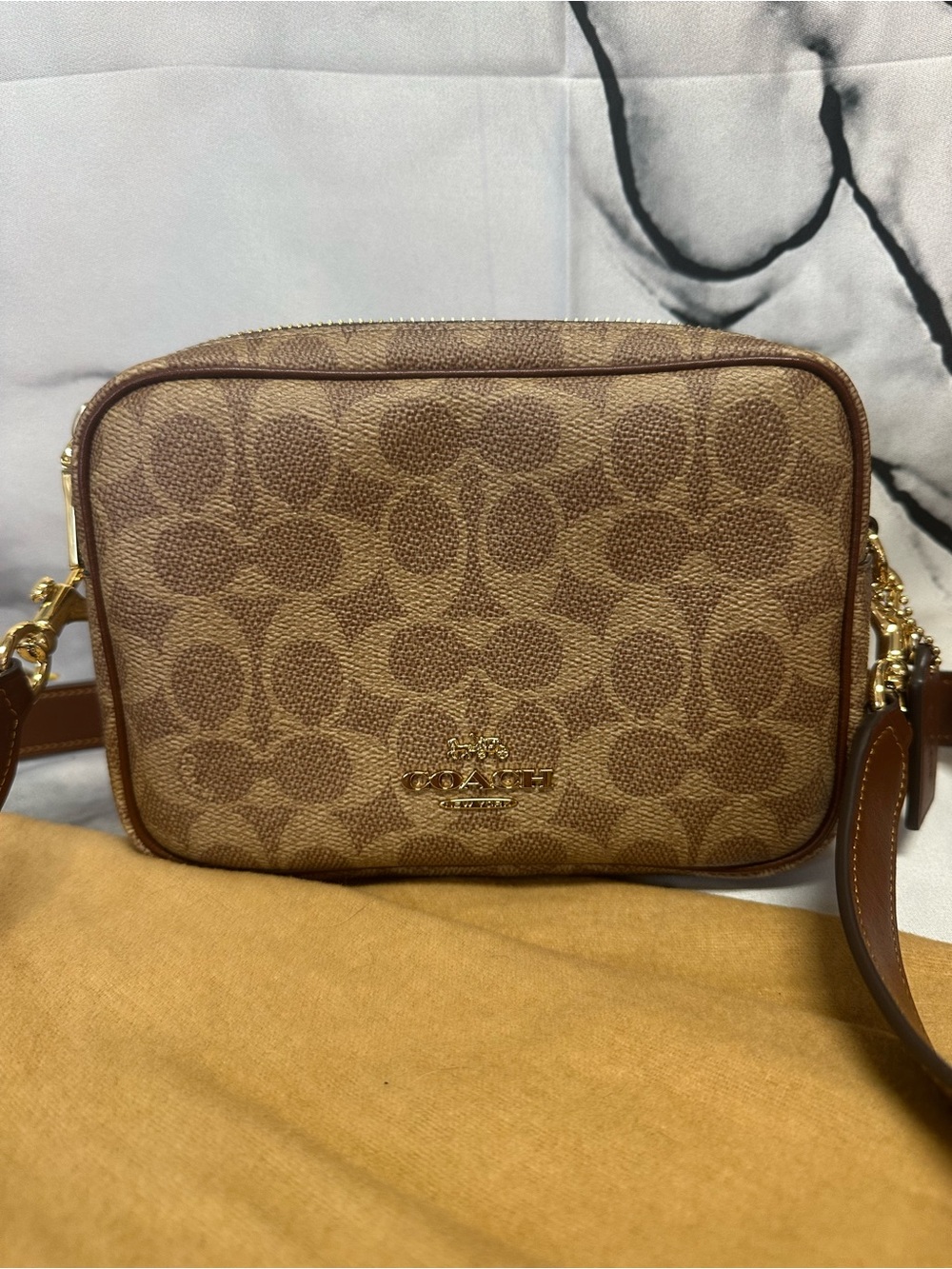 Coach Brown Signature Canvas Crossbody Camera Bag